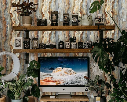 FLFK Rustic Wood Wallpaper,Peel and Stick Wood Grain Wall Mural for Living Room, Bedroom, Kitchen, Office, Apartment Decor 16"x128"