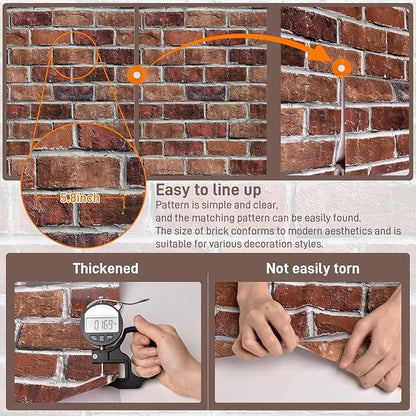 Rugreat Red Brick Peel and Stick Wallpaper Faux Brick Contact Paper for Cabinets Self Adhesive Removable Wallpaper for Backsplash Waterproof Textured Contact Paper for Fireplace Vinyl 17.3inW 78.8inL