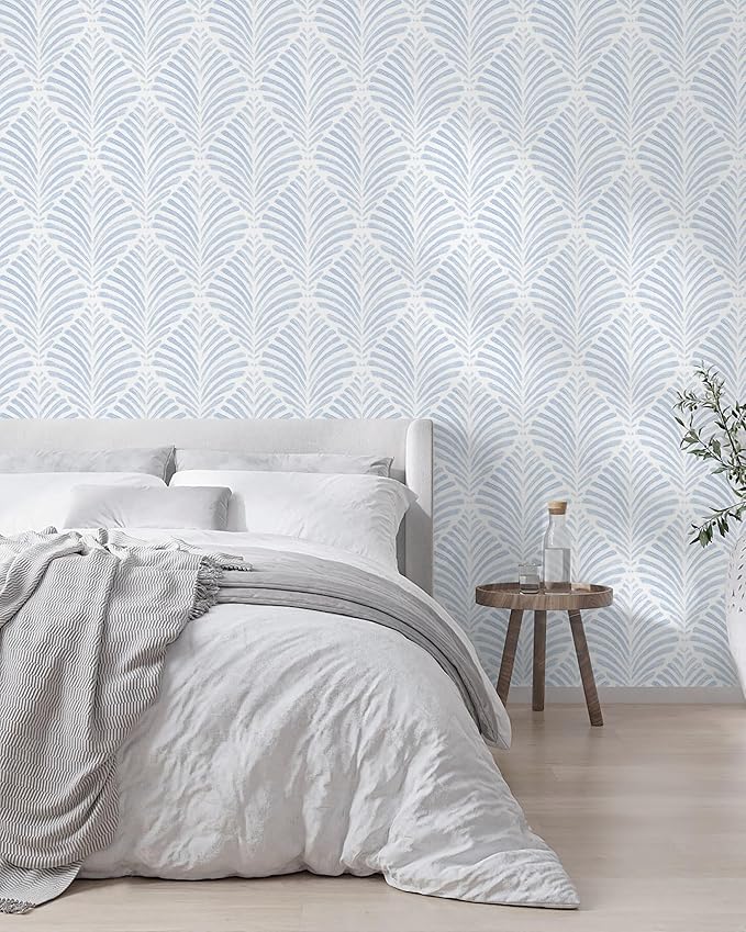 Safiyya Peel and Stick Wallpaper Boho Contact Paper 17.3"x196" Blue Geometric Modern Wall Paper Self Adhesive Removable Wallpaper for Bedroom Vinyl Rolls