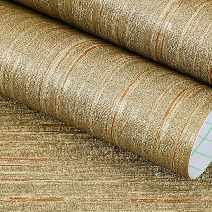 FunStick 24"x200" Gold Textured Wallpaper Peel and Stick Grasscloth Wallpaper Rolls for Walls Texture Removable Contact Paper Renter Friendly Self Adhesive Wallpaper for Bathroom Living Room Furniture