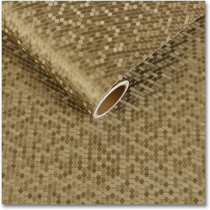CRE8TIVE Mustard Gold Wallpaper Stick and Peel Metallic Hexagon Gold Contact Paper for Countertops Waterproof Self Adhesive Honeycomb Textured Kitchen Wallpaper for Refrigerator Backsplash 12"x354"