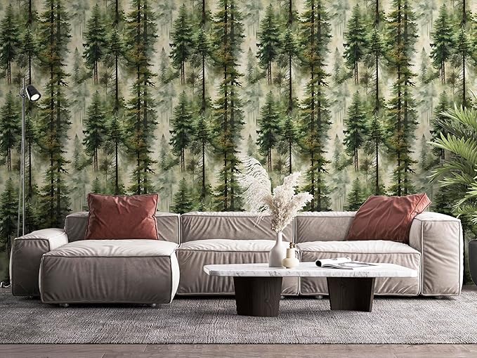 HAOKHOME Forest Peel and Stick Wallpaper Tree Wall Paper Wood Removable for Bedroom Green Contact Paper 17.3in x 6.6ft