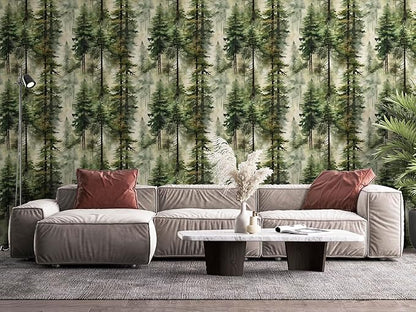 HAOKHOME Forest Peel and Stick Wallpaper Tree Wall Paper Wood Removable for Bedroom Green Contact Paper 17.3in x 6.6ft