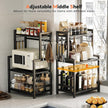 Kitchen Countertop Organizer, 3 Tier Large Spice Rack Organizer with Adjustable Shelf and 5 Hooks, Wooden Counter Organizer, Space Saving Countertop Shelf Microwave Stand for Kitchen,Coffee Bar,Black