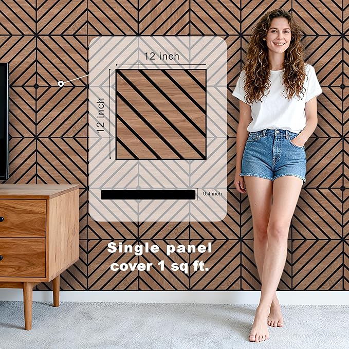 WoveN SounD Artisan Acoustic Wall Panels, 16 Pack 12x12 Inch, Wood Veneer Carved Sound Proof Wall Decor, Self-Adhesive for Home, Studio, Office & Focus Zones, Twill Pattern, Teak