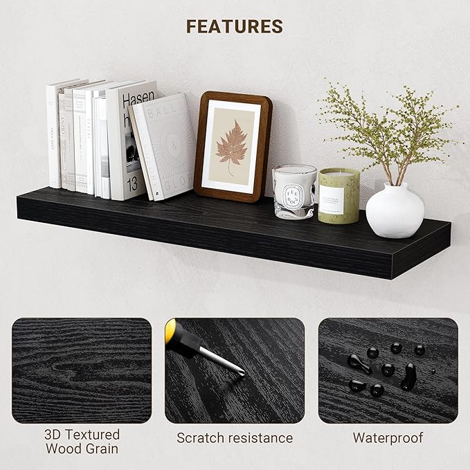 40 Inch Floating Shelves, 3D Textured Wood Grain, 40