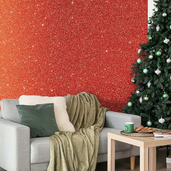 CHIHUT Red Glitter Wallpaper 15.7''x100'' Sparkle Glitter Fabric Peel and Stick Wallpaper Roll Self Adhesive Removable Red Glitter Contact Paper Decorative for Walls Dresser Vanity Photo Background