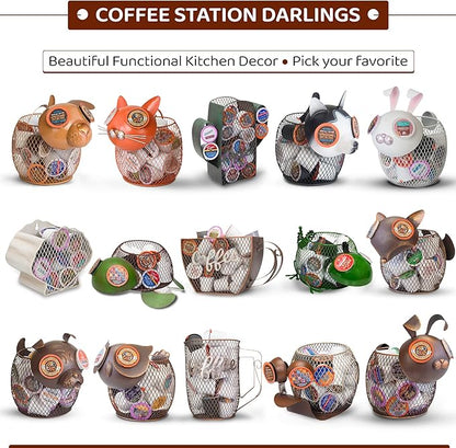 Made Easy Kit Coffee Pod Organizer - Home Coffee Bar Functional Décor - Café Station Countertop Storage Accessories (Pink Pig)
