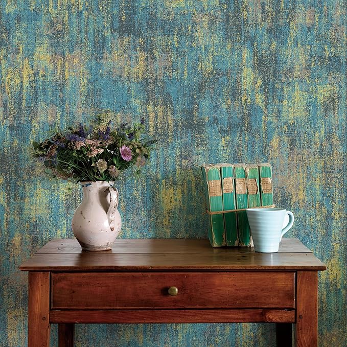 JiffDiff Vintage Metallic Peel and Stick Wallpaper Industrial Metallic Concrete Wall Paper Modern Stick on Wallpaper Self Adhesive Contact Paper(17.3