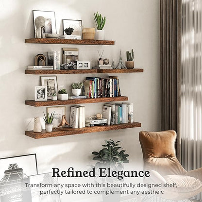Floating Shelves for Wall, 7.9" Deep Wall Mounted Wood Shelves for Bathroom, Bedroom, Living Room, Kitchen, Hanging Shelf for Books/Storage/Room Decor (Brown, 16")