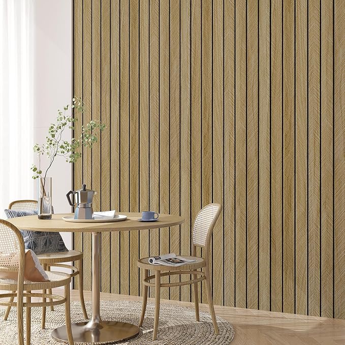 3D Wood Panels for Wall Acoustic Wood Wall Panels 11.8"x196" Soundproof Vintage Wooden Slat Wallpaper Removable Herringbone Shiplap Wallpaper for Bedroom TV Background Living Room Ceiling