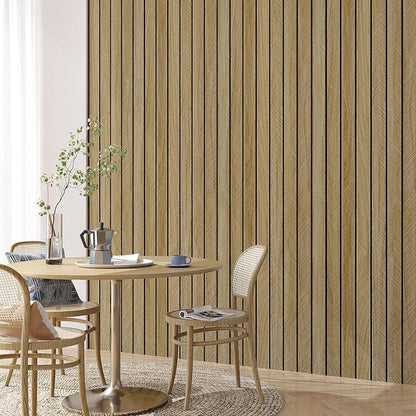 3D Wood Panels for Wall Acoustic Wood Wall Panels 11.8"x196" Soundproof Vintage Wooden Slat Wallpaper Removable Herringbone Shiplap Wallpaper for Bedroom TV Background Living Room Ceiling