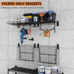 4 Pack Foldable Wall Shelf, Wall Mounted Garage Storage Shelves, Heavy Duty Wall Shelving Supports Up To 180 LBS. Floating Shelves With 8 Hooks Metal Storage Rack for Office, Kitchen and Laundry Room