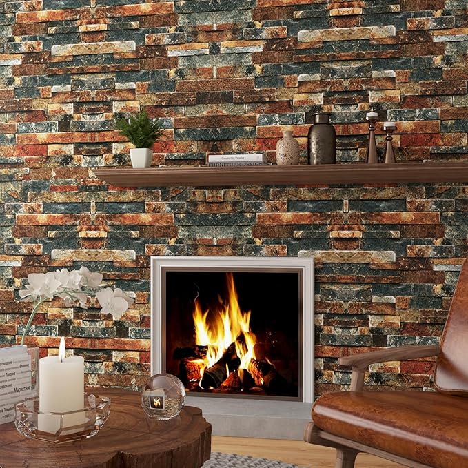 LaCheery Peel and Stick Brick Wallpaper Brown Blue Brick Removable Wallpaper 15.8
