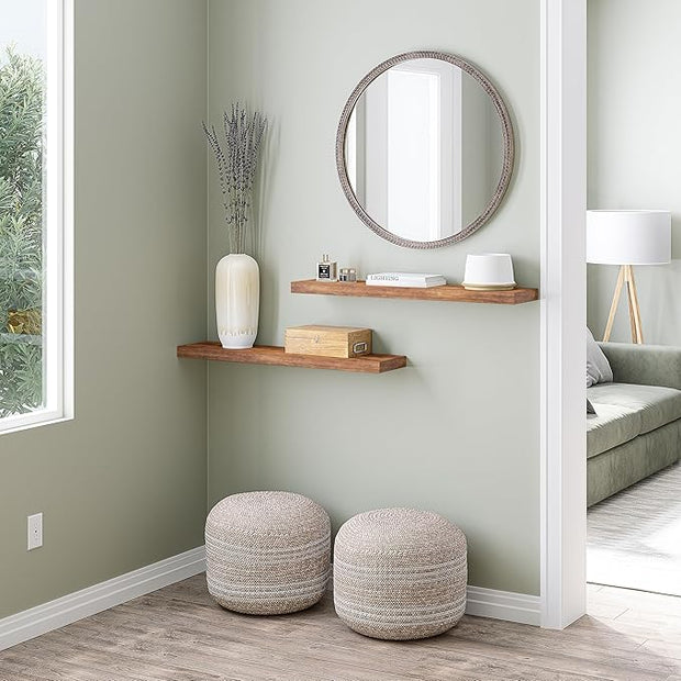 Ballucci Floating Shelves for Wall, 36" Wood Wall Shelf Set of 2, with Invisible Brackets for Bathroom, Living Room, Bedroom, Kitchen, Nursery, 8" Deep, Rustic Brown