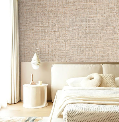 Guvana Grasscloth Peel and Stick Wallpaper Beige Textured Contact Paper Modern Removable Self Adhesive Wall Paper Thicken Fabric Faux Linen Wallpaper for Bathroom Living Room Cabinets 197inx15.7in