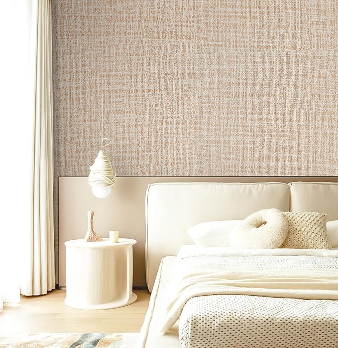 Guvana Grasscloth Peel and Stick Wallpaper Beige Textured Contact Paper Modern Removable Self Adhesive Wall Paper Thicken Fabric Faux Linen Wallpaper for Bathroom Living Room Cabinets 472inx15.7in