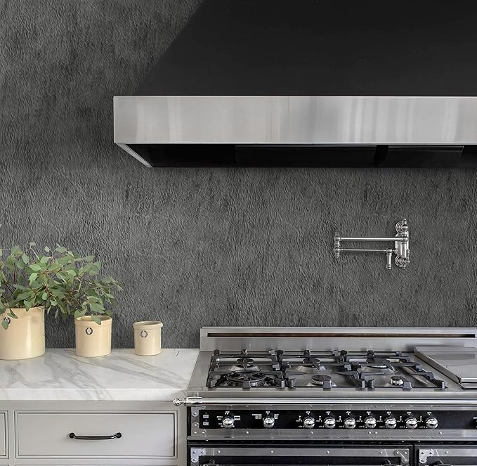 Guvana Black Wallpaper Peel and Stick Concrete Contact Paper Faux Cement Textured Wallpaper Modern DIY Removable Self Adhesive Wall Paper for Living Room Kitchen Wall Covering Vinyl Roll 15.7