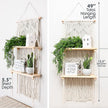 SnugLife 2 Tier Macrame Wall Hanging Shelf with Woven Rope - Boho Pine Wood Shelves for Plants, Bathroom, Kitchen