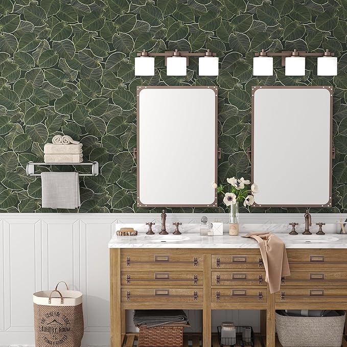 Dark Green Leaf Contact Paper for Cabinets Sage Green Peel and Stick Wallpaper 16x354inch Matte Thick Removable Vinyl Self Adhesive Wall Paper Rolls Waterproof Plant Flower Vinyl Wrap for Shelf Liner