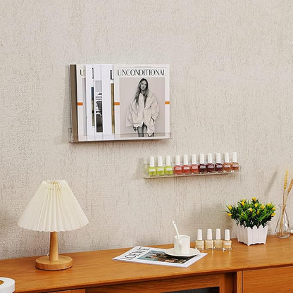 15 Inch Invisible Acrylic Floating Wall Ledge Shelf,Wall Mounted Nursery Kids Bookshelf, Invisible Spice Rack, Clear 5MM Thick Bathroom Storage Shelves Display Organizer, Transparent (2 Pack)