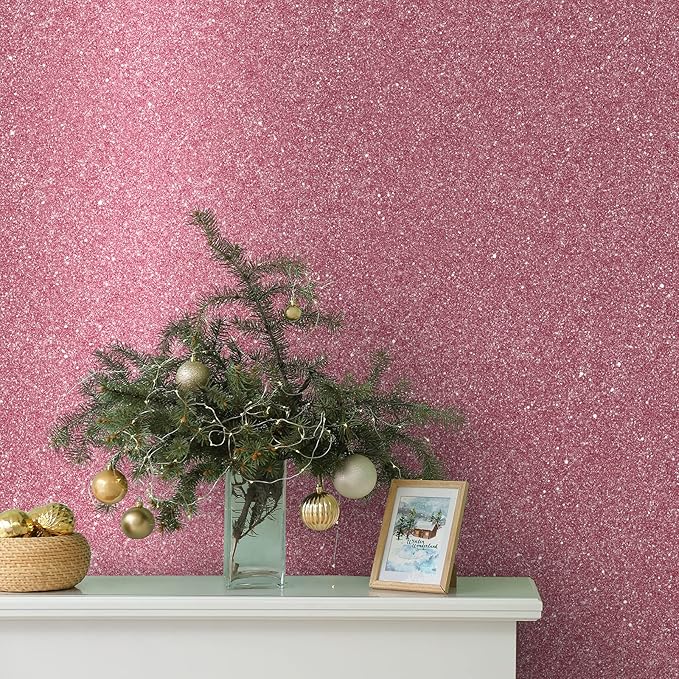 CHIHUT 15.7''x236'' Pink Glitter Peel and Stick Wallpaper Self Adhesive Sparkle Glitter Contact Paper for Cabinets Dresser Removable Vinyl Fabric Wallpaper Roll for Bedroom Walls Art Craft Cardstock