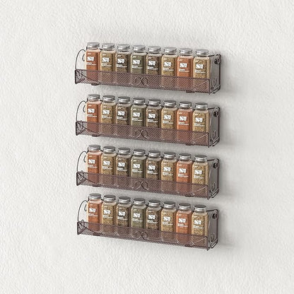 Deco Brothers Wall Mount Single Tier Mesh Spice Rack, 4 Pack, Bronze