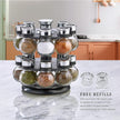 Kamenstein 16 Jar Ellington Revolving Countertop Spice Rack with Lift & Pour Caps and Spices Included, FREE Spice Refills for 5 Years: Black and Chrome
