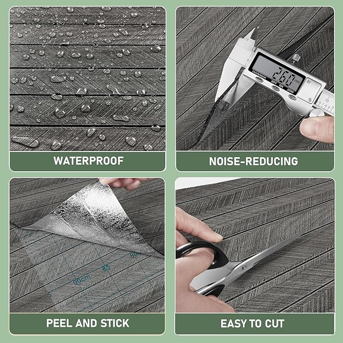 ReWallpaper 24inx16.5ft Charcoal Black Wood Panels Peel and Stick Sound Proof Foam Panels for Walls Self Adhesive Faux Wood Slat Wall Panel Waterproof Wall Covering for Garage Living Room Accent Walls