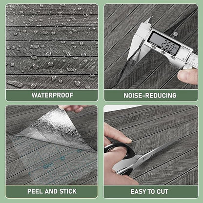 ReWallpaper 24inx16.5ft Charcoal Black Wood Panels Peel and Stick Sound Proof Foam Panels for Walls Self Adhesive Faux Wood Slat Wall Panel Waterproof Wall Covering for Garage Living Room Accent Walls