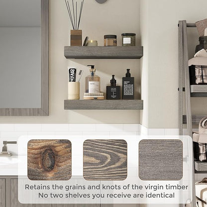 Marsmiles Floating Shelves for Wall - 36 Inch Grey Wood Floating Shelves Set of 2-36 Inch Wide x 7.7 Inch Deep x 1.6 Inch Thick Rustic Wooden Shelves for Room Wall