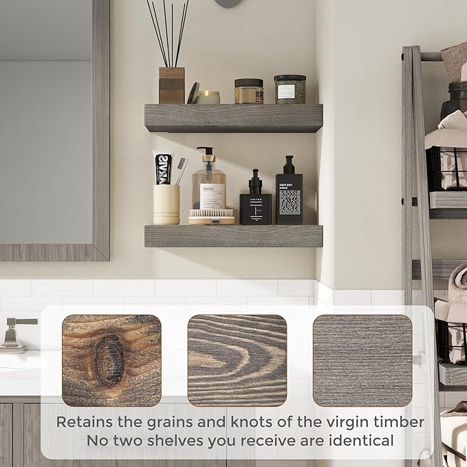 Marsmiles Floating Shelves for Wall - 55 Inch Rustic Grey Wood Floating Shelves Set of 1-55 Inch Wide x 7.7 Inch Deep x 1.6 Inch Thick Wooden Shelves for Room Wall