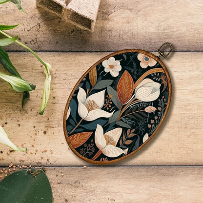 KSDUT Flower Wall Art Decor - Botanical Neutral Mid Century Modern Wall Art Canvas Frame Hanging Prints, Vintage Landscape Oval Wall Art Decor for Home Decorations 8.6"x11.4"