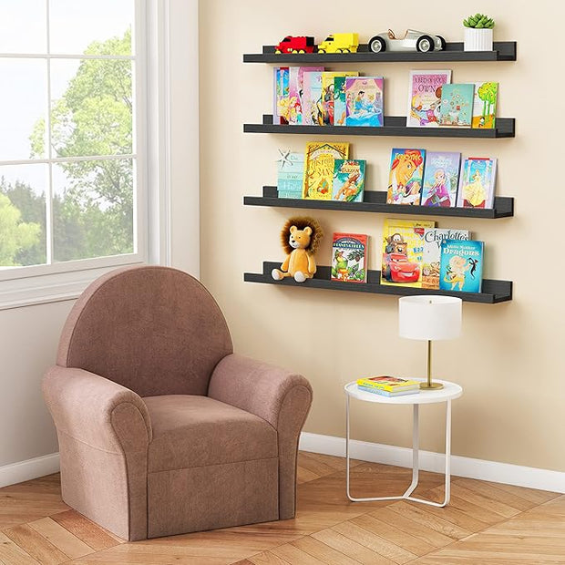 Forbena Black Picture Ledge Shelf 4-Pack, 36 Inch Floating Shelves for Wall with Lip Edge, Extra Long Wood Hanging Wall Shelf for Living Room Bedroom Office Classroom Library Books Photo Frames Decor