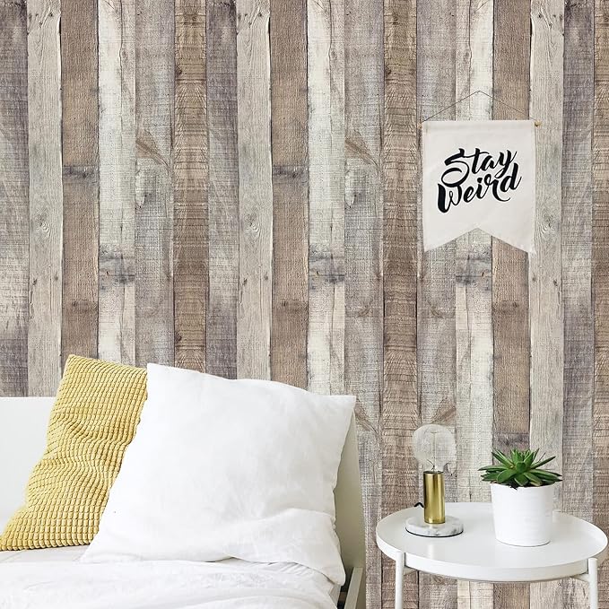 Yun-aeon Natural Wood-Grey Wood Contact Paper Peel and Stick Wallpaper 17.3