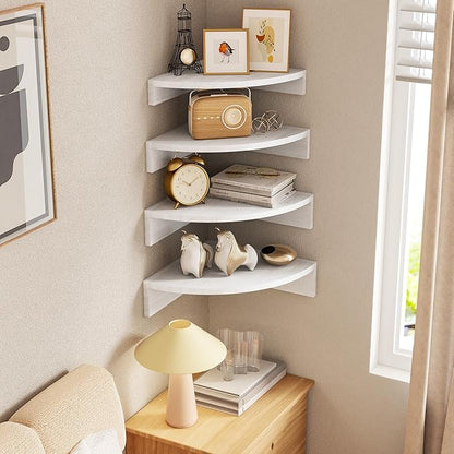 Alsonerbay White Corner Shelf Wall Mount, Set of 4 Floating Shelves for Storage and Display, Large Wooden Shelves for Bedroom, Living Room, Bathroom, Entryway, Garage