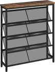 Shoe Rack, 5-Tier Slanted Shoe Storage Shelf, Narrow Shoe Rack for Entryway, Shoe Organizer with Adjustable Feet, Slim Shoe Shelf with Wooden Top and Metal Frame Rustic Brown and Black TXJ02BF