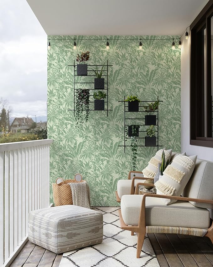 FLFK Tropical Leaf Peel and Stick Wallpaper 16" x 64" Green Wallpaper Modern Botanical Contact Paper Vinyl Self Adhesive Wall Paper for Bedroom Shlef Cabinet Décor