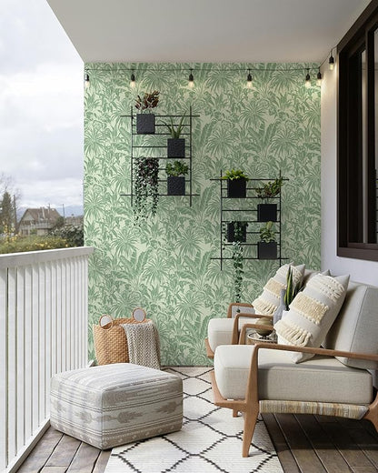 FLFK Tropical Leaf Peel and Stick Wallpaper 16" x 64" Green Wallpaper Modern Botanical Contact Paper Vinyl Self Adhesive Wall Paper for Bedroom Shlef Cabinet Décor