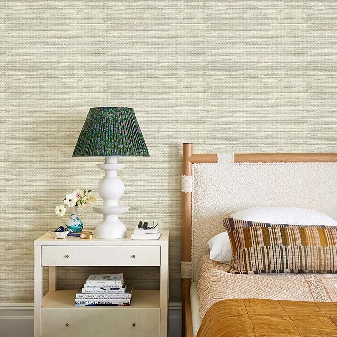JiffDiff Grasscloth Wallpaper Peel and Stick,17.3"x472" Cream Grassweave Stick on Wallpaper Textured Self Adhesive Wallpaper Contact Paper