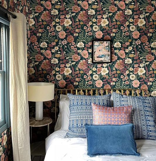 EchoSphere 16.9 inx118 in Floral Peel and Stick Wallpaper Boho Vintage Floral Wall Paper Removable Flower and Leaf Contact Paper Self Adhesive Decorative Wallpaper for Cabinets Accent Wall Covering