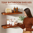 Teak Floating Shelves Set of 2-32 Inch Natural Waterproof Wood Wall Shelves with Invisible Brackets for Bathroom, Kitchen, Balcony - Solid Teak Wood Shelving, Water-Resistant Wall Decor