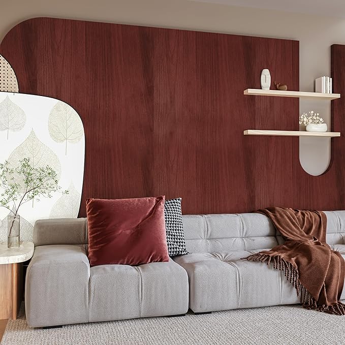 BAYYA Cherry Wood Grain Contact Paper Red Brown Peel Stick Wallpaper Matte Thick Ultra Wide 31.5x354inch Self-Adhesive Waterproof Wall Paper Roll Vinyl Wrap Furniture Sticker for Countertop Cabinet