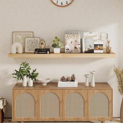 fuqing Wood Floating Shelves - 55 Inch Natural Wood Shelves Set of 1-5 Inch Wide x 9.3 Inch Deep x 1.6 Inch Thick Wall Shelves for Room Decor & Storage