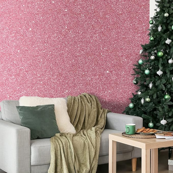 CHIHUT 15.7''x236'' Pink Glitter Peel and Stick Wallpaper Self Adhesive Sparkle Glitter Contact Paper for Cabinets Dresser Removable Vinyl Fabric Wallpaper Roll for Bedroom Walls Art Craft Cardstock