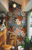 Floral Wallpaper Peel and Stick Boho Wall Paper Removable Waterproof Orange/Green/Red Contact Paper for Bedroom, Bathroom, Home Wall 17.3
