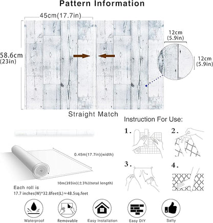 HAOKHOME Peel and Stick Wood Wallpaper Shiplap Light Grey/White Distressed Wood Plank Removable Contact Paper Self Adhesive 17.7in x 32.8ft
