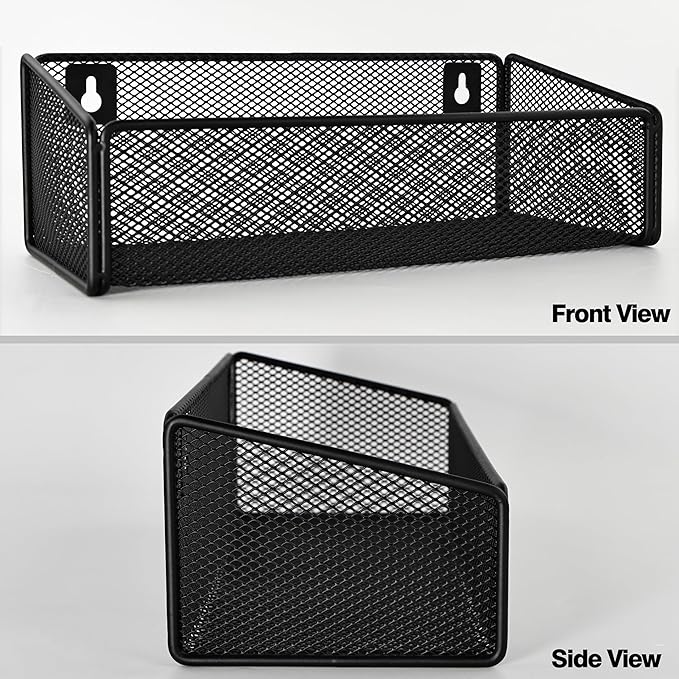 Bathroom Shelf Over Toilet Storage Basket,Toilet Beside Floating Shelf Mesh Metal Wall Mounted Shelves for Home Organization & Decor Essentials,Kitchen/Living Room Shelves (Black)