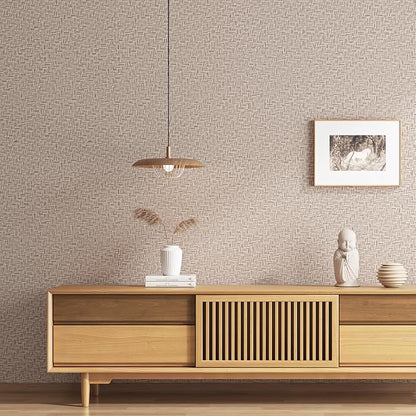 Haimin Fabric Wallpaper Textured Contact Paper (24in X 393in) Grasscloth Wallpaper Peel and Stick Faux Linen Wall Paper Waterproof Vinyl Self Adhesive (Light Brown-1)