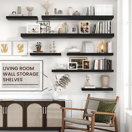 Floating Shelves for Wall 55"W x 10"D x 1.5"H, Long Engineered Wood Wall Shelves with Invisible Brackets for Living Room Bedroom Bathroom Office Kitchen Decor and Storage, Black Finish, Set of 1